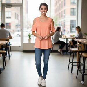 Ninety clothing cold shoulder top Women’s size  small flutter short sleeve new